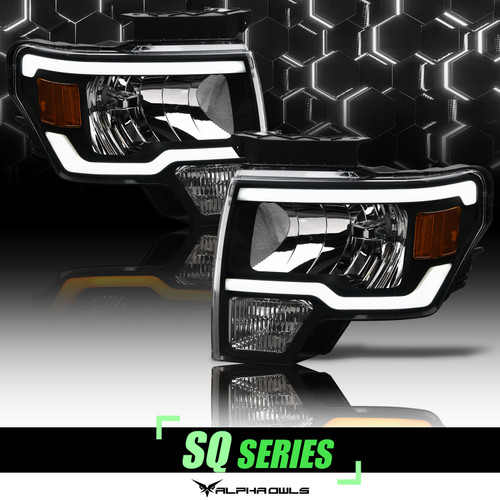 Alpha Owls 2009-2014 Ford F-150 SQ Series Headlights (Crystal Headlights Black housing w/ Sequential Signal/LumenX Light Bar) - 8709535