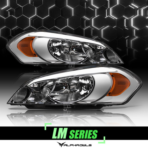 Alpha Owls 2006-2013 Chevy Impala LM Series Headlights (Crystal Headlights Chrome housing w/ LumenX Light Bar) - 8709542