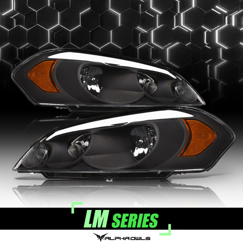 Alpha Owls 2006-2013 Chevy Impala LM Series Headlights (Crystal Headlights Black housing w/ LumenX Light Bar) - 8709559