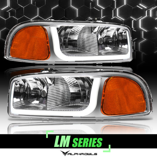 Alpha Owls 1999-2006 GMC Sierra/Yukon LM Series Headlights (Crystal Headlights Chrome housing w/ LumenX Light Bar) - 8709641