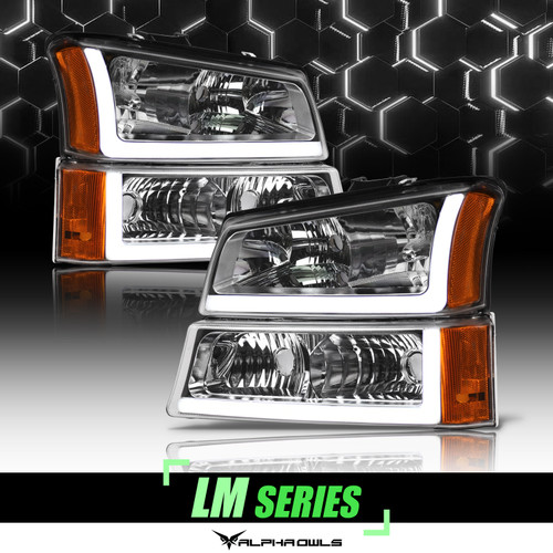 Alpha Owls 2003-2007 Chevy Silverado LM Series Headlights (Crystal Headlights Chrome housing w/ LumenX Light Bar) - 8709689