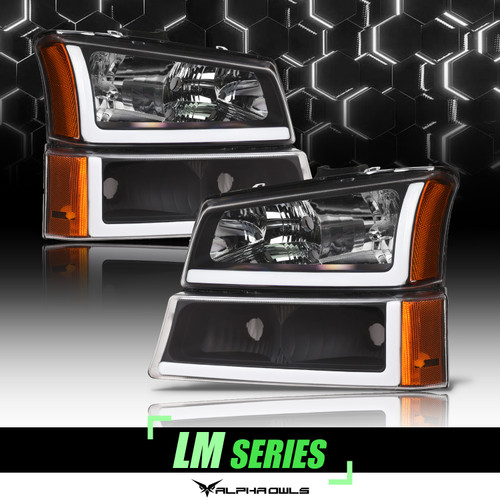 Alpha Owls 2003-2007 Chevy Silverado LM Series Headlights (Crystal Headlights Black housing w/ LumenX Light Bar) - 8709696