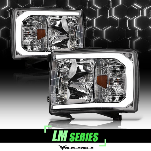 Alpha Owls 2007-2013 Chevy Silverado 1500 LM Series Headlights (Crystal Headlights Chrome housing w/ LumenX Light Bar) - 8709702