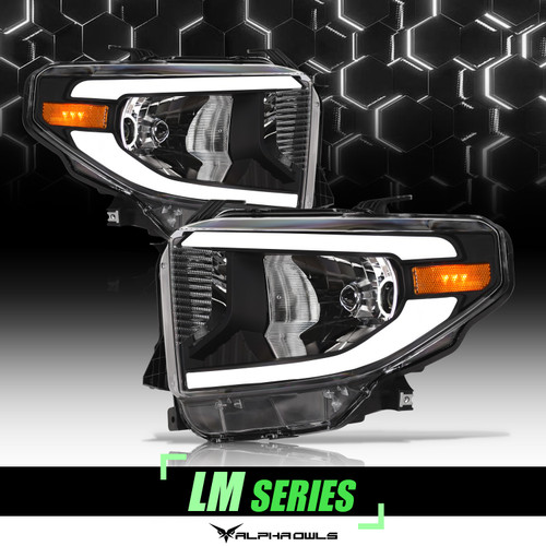 Alpha Owls 2014-2021 Toyota Tundra LM Series Headlights (Crystal Headlights Black housing w/ LumenX Light Bar) - 8709764