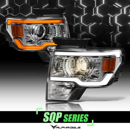 Alpha Owls 2009-2014 Ford F-150 SQP Series Headlights (Halogen Projector Chrome housing w/ Sequential Signal/LumenX Light Bar) - 8709801