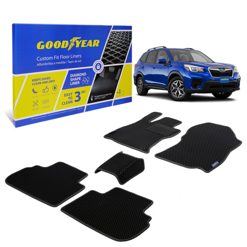 Goodyear Custom Fit Car Floor Liners for Subaru Forester 2019-2021 Black/Black 5 Pc. Set All-Weather Diamond Shape Liner Traps Dirt Liquid Precision Interior Coverage - GY004039 - GY004039