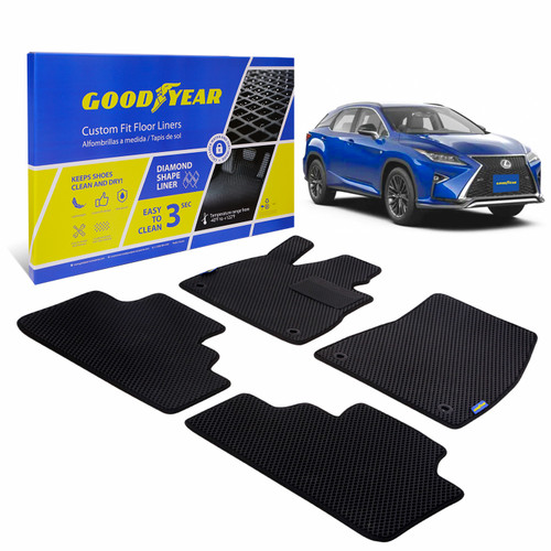 Goodyear Custom Fit Car Floor Liners for Lexus RX 2016-2021 Black/Black 4 Pc. Set All-Weather Diamond Shape Liner Traps Dirt Liquid Rain and Dust Precision Interior Coverage - GY004117 - GY004117