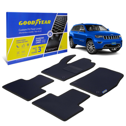 Goodyear Custom Fit Car Floor Liners for Jeep Grand Cherokee 2016-2020 Black/Black 4 Pc.Set All-Weather Diamond Shape Liner Traps Dirt Liquid Precision Interior Coverage - GY004129 - GY004129