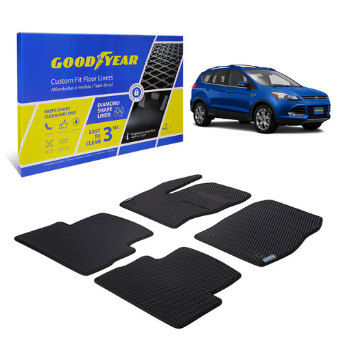 Goodyear Custom Fit Car Floor Liners for Ford Escape 2013-2019 Black/Black 4 Pc. Set All-Weather Diamond Shape Liner Traps Dirt Liquid Rain and Dust Precision Interior Coverage - GY004144 - GY004144