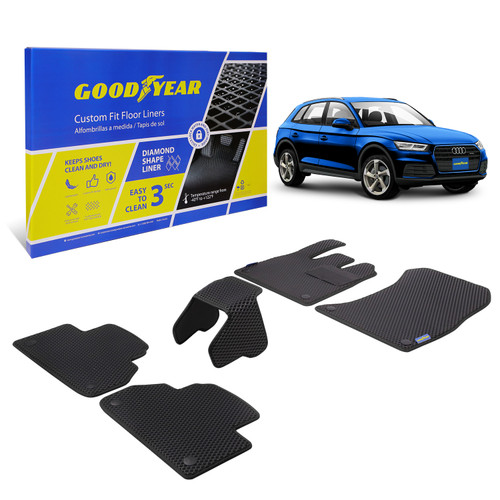 Goodyear Custom Fit Car Floor Liners for Audi Q5 2018-2021 Black/Black 5 Pc. Set All-Weather Diamond Shape Liner Traps Dirt Liquid Rain and Dust Precision Interior Coverage - GY004147 - GY004147