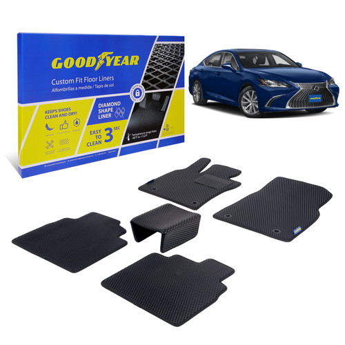 Goodyear Custom Fit Car Floor Liners for Lexus ES 2019-2021 Black/Black 5 Pc. Set All-Weather Diamond Shape Liner Traps Dirt Liquid Precision Interior Coverage - GY004153 - GY004153