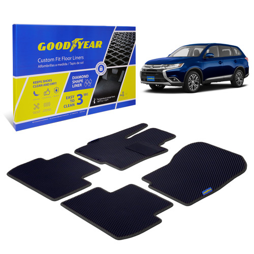 Goodyear Custom Fit Car Floor Liners for Mitsubishi Outlander 2014-2020 Black/Black 5 Pc. Set All-Weather Diamond Shape Liner Traps Dirt Liquid Precision Interior Coverage - GY004177 - GY004177