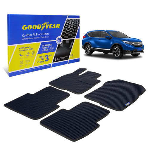 Goodyear Custom Fit Car Floor Liners for Honda CR-V 2017-2021 Black/Black 4 Pc. Set All-Weather Diamond Shape Liner Traps Dirt Liquid Rain and Dust Precision Interior Coverage - GY004186 - GY004186