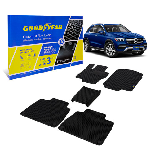 Goodyear Custom Fit Car Floor Liners for Mercedes GLE-Class 2020-2021 Black/Black 5 Pc. Set All-Weather Diamond Shape Liner Traps Dirt Liquid Precision Interior Coverage - GY004231 - GY004231