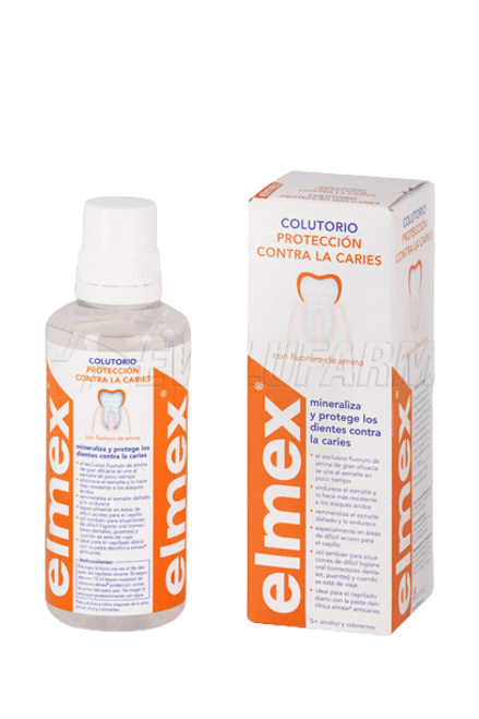 Elmex colutorio anticaries. botella de 400 mL.