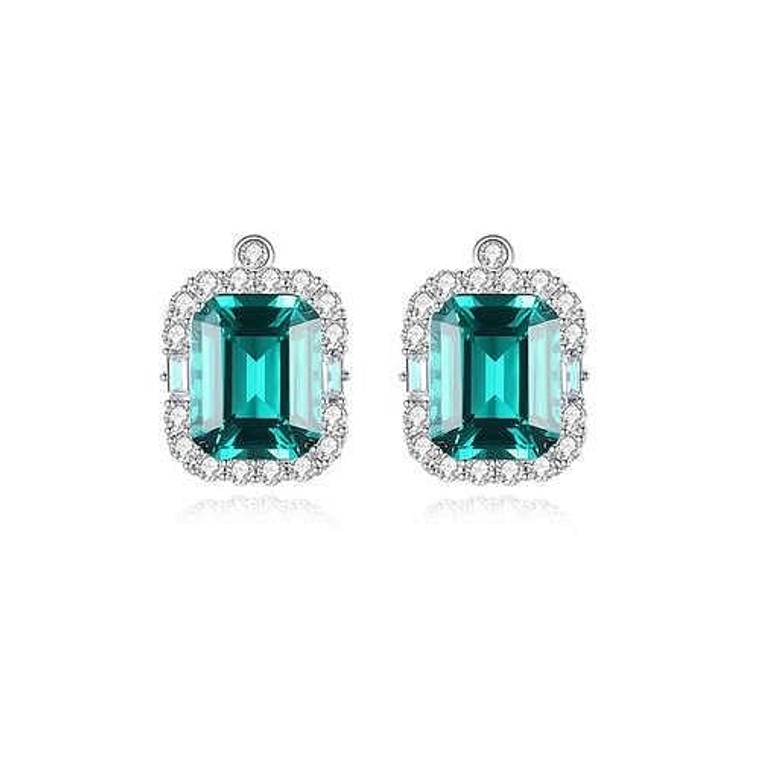 Elegant Design Square Green Gem Embellished Wholesale 925 Sterling Silver Jewelry Earrings A392-sear0316