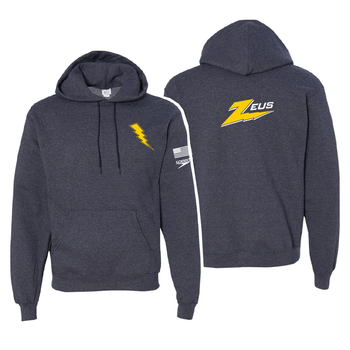 Zeus Unisex Heather Navy 9oz. Pullover Hood Sweatshirt