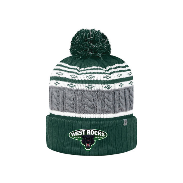 Forest Green/White Knit Beanie with PomPom