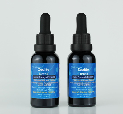 QTY2 Liquified Zeolite Natural Detox Extra Strength 1 oz Glass Bottle