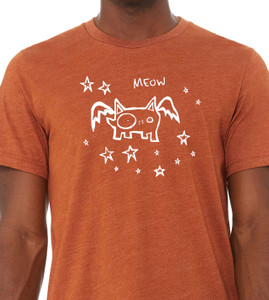 Close up of flying cat t shirt winged cat with stars cute minimalist night graphic tee.