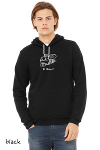 Man wearing be present bee hoodie cute bee holding gift mindfulness pun graphic black hoodie.