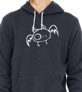 Close up of cute bat hoodie simple line drawing night creature.