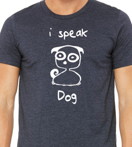 Close-up of cartoon dog illustration with the phrase I Speak Dog.