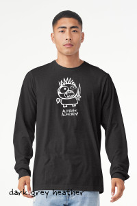 Funny reluctant action shirt cute warrior character on dark grey heather long sleeve tee.
