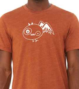 Close up of mountain bat t shirt minimalist bat with wings shaped like mountains graphic tee.
