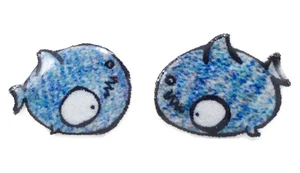 Handmade shark earrings tiny blue ocean animal stud earrings quirky jewelry Portland handmade.
