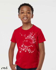 Ghost star youth t shirt minimalist star pattern forming hidden creature night sky graphic tee red.