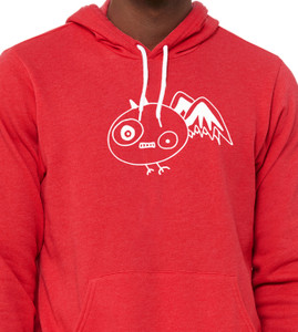 Close up of mountain bat hoodie minimalist bat with wings shaped like mountains graphic sweater.