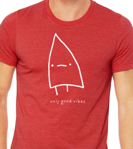 Close-up of minimalist triangle monster design with the phrase Only Good Vibes.