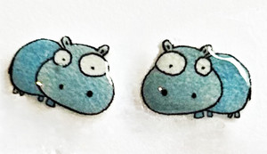 Handmade hippo earrings tiny blue animal stud earrings cute quirky jewelry portland handmade.