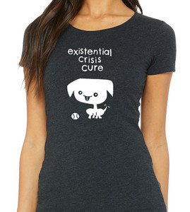 Close up of model wearing cute dog existential crisis cure t-shirt