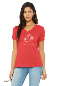 Be patient bee t shirt funny nurse gift sick bee with thermometer healthcare humor tee on women's v neck red tee.