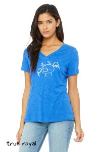 Quirky winged creature graphic v-neck tee true royal.