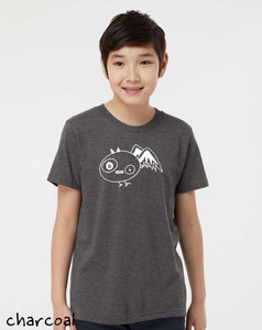 Bat youth shirt nature design mountain wings minimalist graphic charcoal.