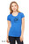 Woman wearing be present bee t shirt cute bee holding gift mindfulness pun graphic true royal tee.
