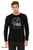 Black Eat Local monster long sleeve t-shirt featuring whimsical creature eating city skyline graphic