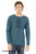 Man wearing deep teal Keep It Together monster long sleeve t-shirt with wide-eyed character and repeating mantra text.