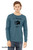 Man wearing funny  "I Speak Cat" long sleeve .Heather Deep Teal.