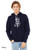 Minimalist warrior hoodie cute king with sword
fantasy graphic navy pull over.