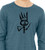 Close up of reluctant king t shirt minimalist fantasy character with crown and sword graphic long sleeve tee.