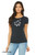 Woman wearing minimalist meditating dragon t shirt cute fantasy creature with moons graphic tee charcoal.