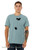 Surreal cat t shirt winged cat lowering string to another cat minimalist design on blue Bella Canvas jersey tee.