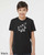Youth wearing black minimalist meditating dragon t shirt cute fantasy creature with moons graphic tee.