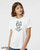 Girl Youth wearing white Keep It Together monster t-shirt with wide-eyed character and repeating mantra text.