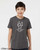 Young person wearing white Keep It Together monster t-shirt with wide-eyed character and repeating mantra text.
