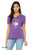 Model wearing whimsical "I Speak Cat" Women's Relaxed V Neck Tee in Purple by Portland brand Be Good Monster.